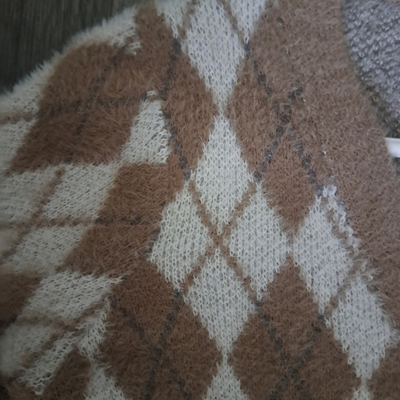 WILLIAM RAST cozy soft beige tan brown argyle plaid button cardigan sweater Med - Picture 6 of 9